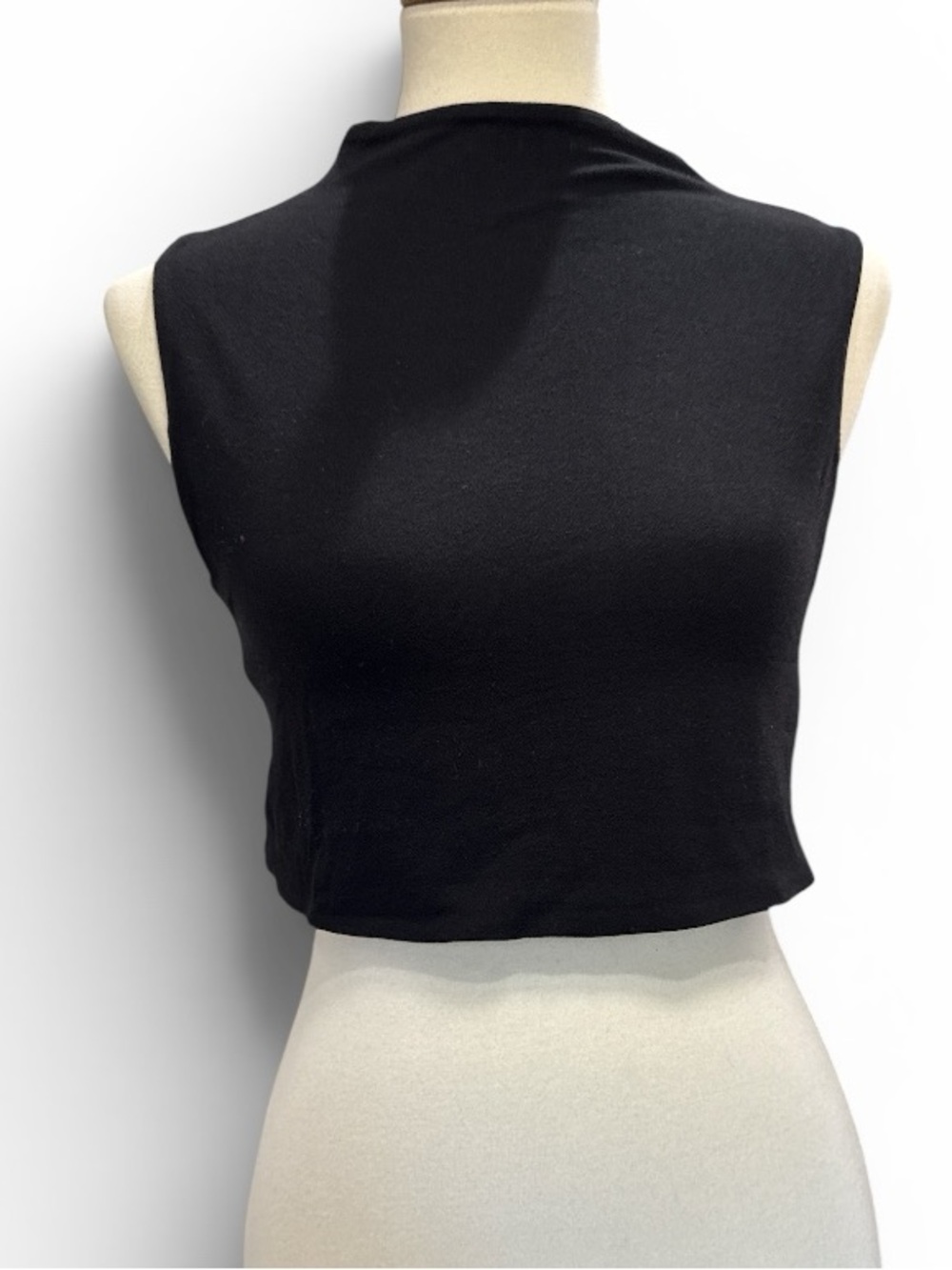 naked wardrobe Black Sleeveless Cropped Mock-Neck Top #670